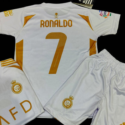 Cristiano Ronaldo | Al Nassr Golden White ⚜️⚽ Football Kit - KIDS